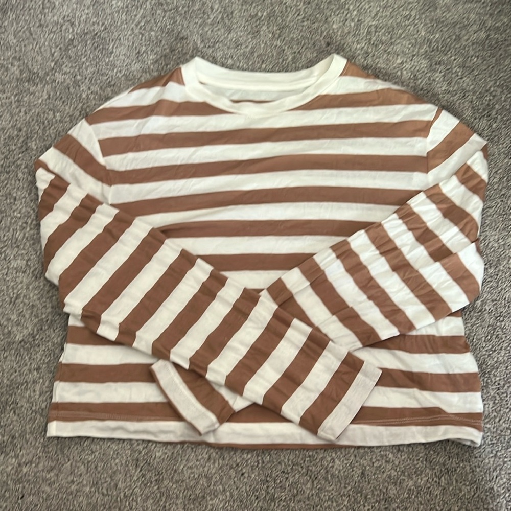A New Day Brown and White Striped Long Sleeve Crop Top